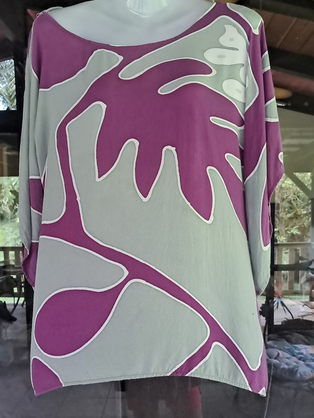 lola Abstract Floral Batwing Tunic - Purple & Gray